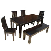 Mediterranean Modern Ebony 6 Person Dining Set with Bench